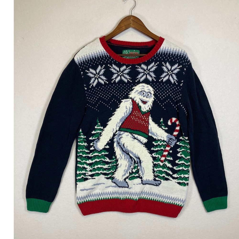 Holiday Bumble Abominable Snowman Ugly Christmas Sweater Mens‎ Large Navy Blue